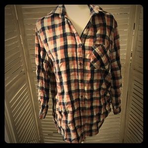 My Beloved Pink & Navy Plaid Button Up